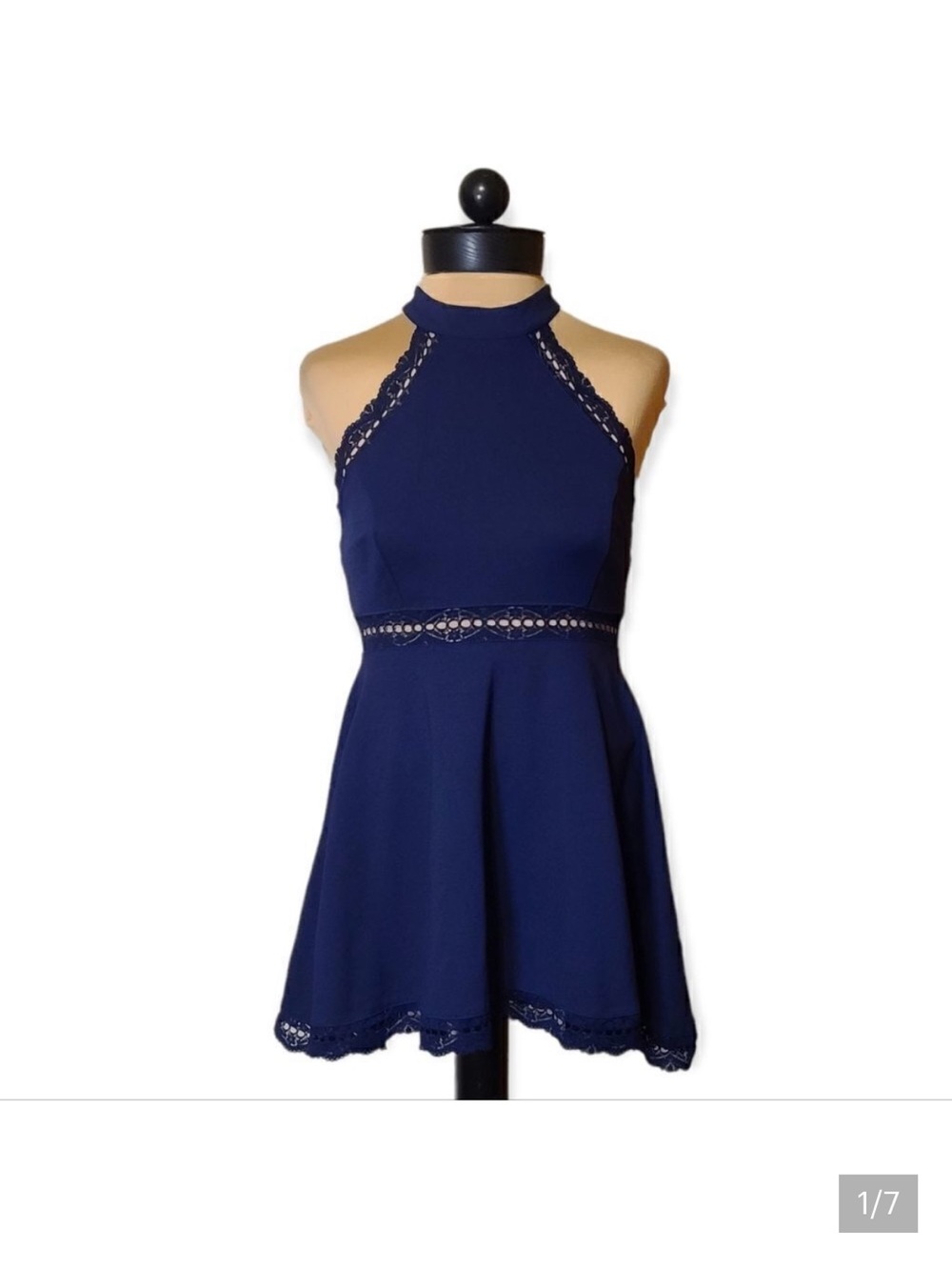 LULU'S Navy Shake My Hand Halter Dress XS